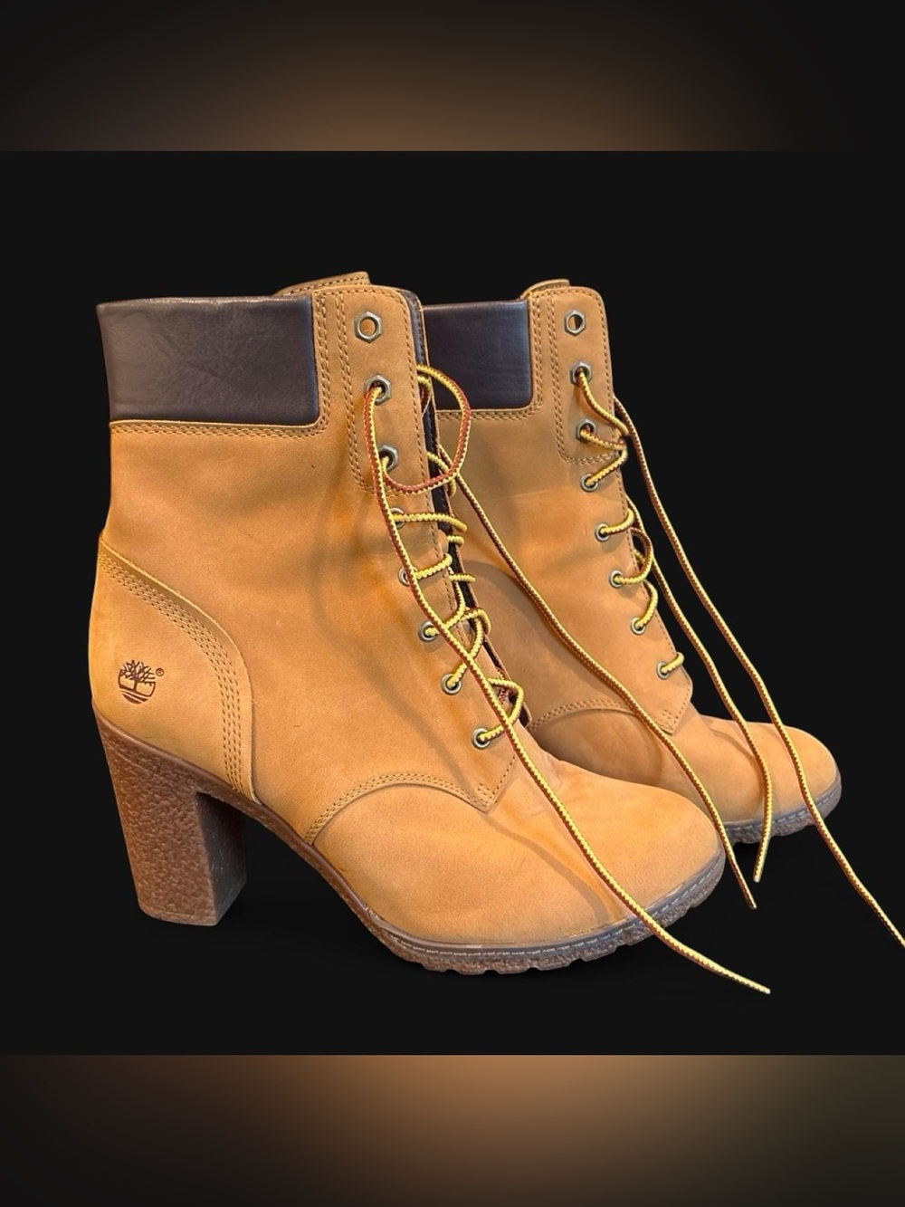 Timberland Wheat Suede Lace-Up Heeled Ankle Boots with Dark Collar